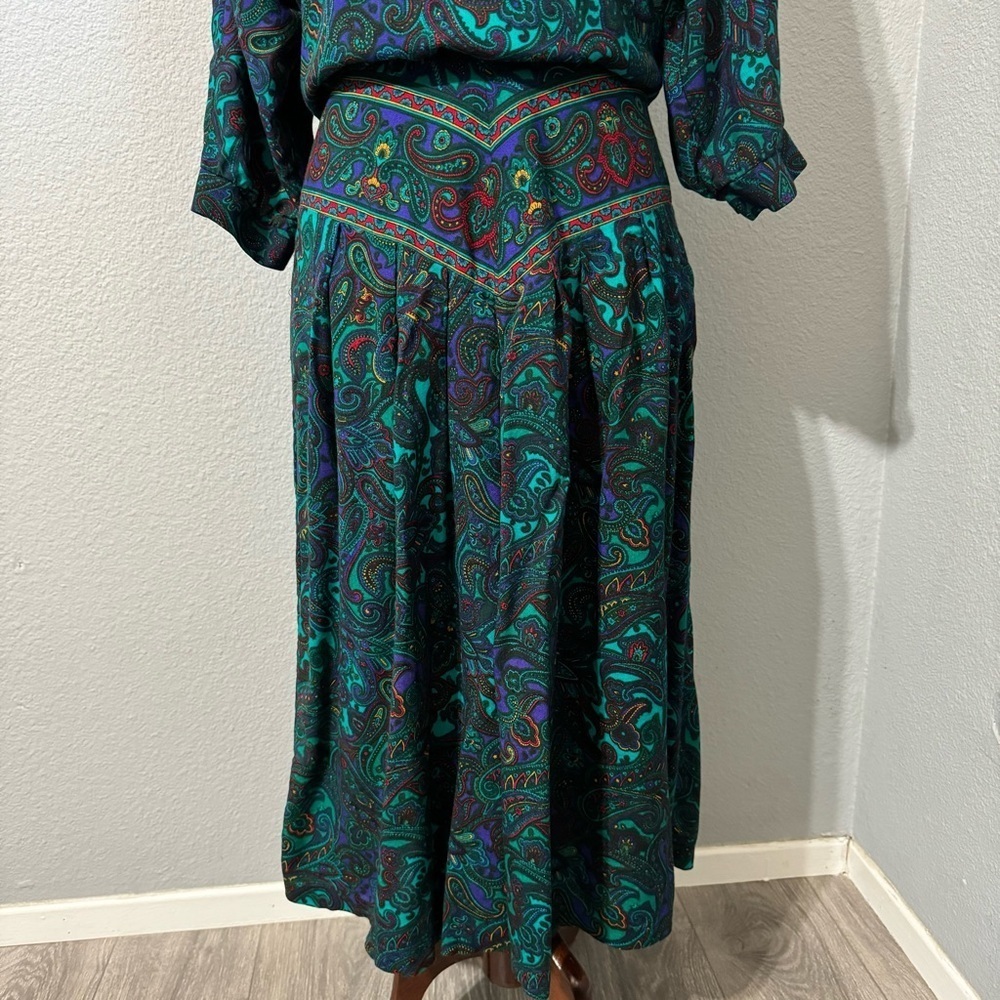 R.E.O. Originals Vintage Multicolored Long Sleeves Round Neck Midi Dress Size 14 - Picture 3 of 16